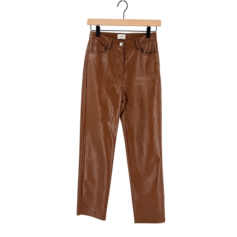 Wilfred Melina Faux Leather Pants Brown 0 Vegan High Waist Straight Leg 82484